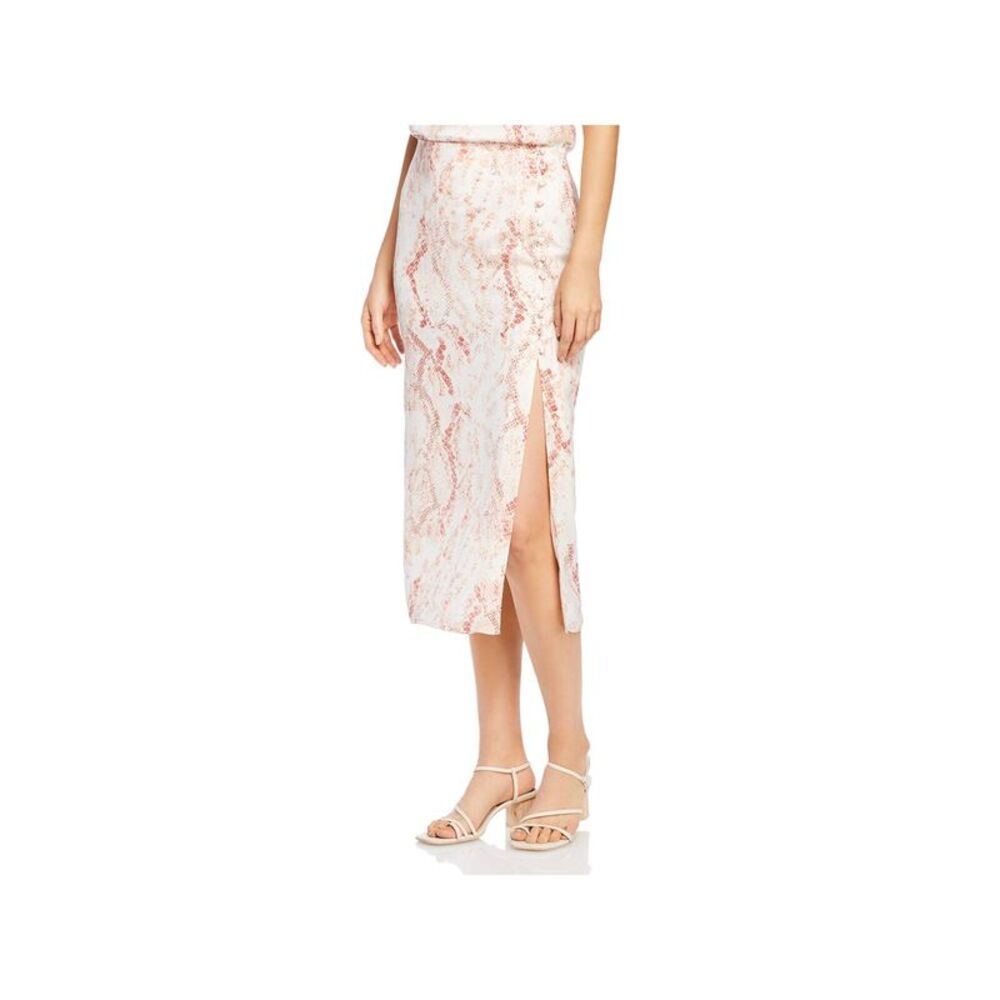CUPCAKES AND CASHMERE Womens Side Buttons Lined Satin Midi Wear To Work Skirt